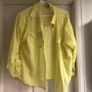 Loft Yellow Gingham blouse large EUC
